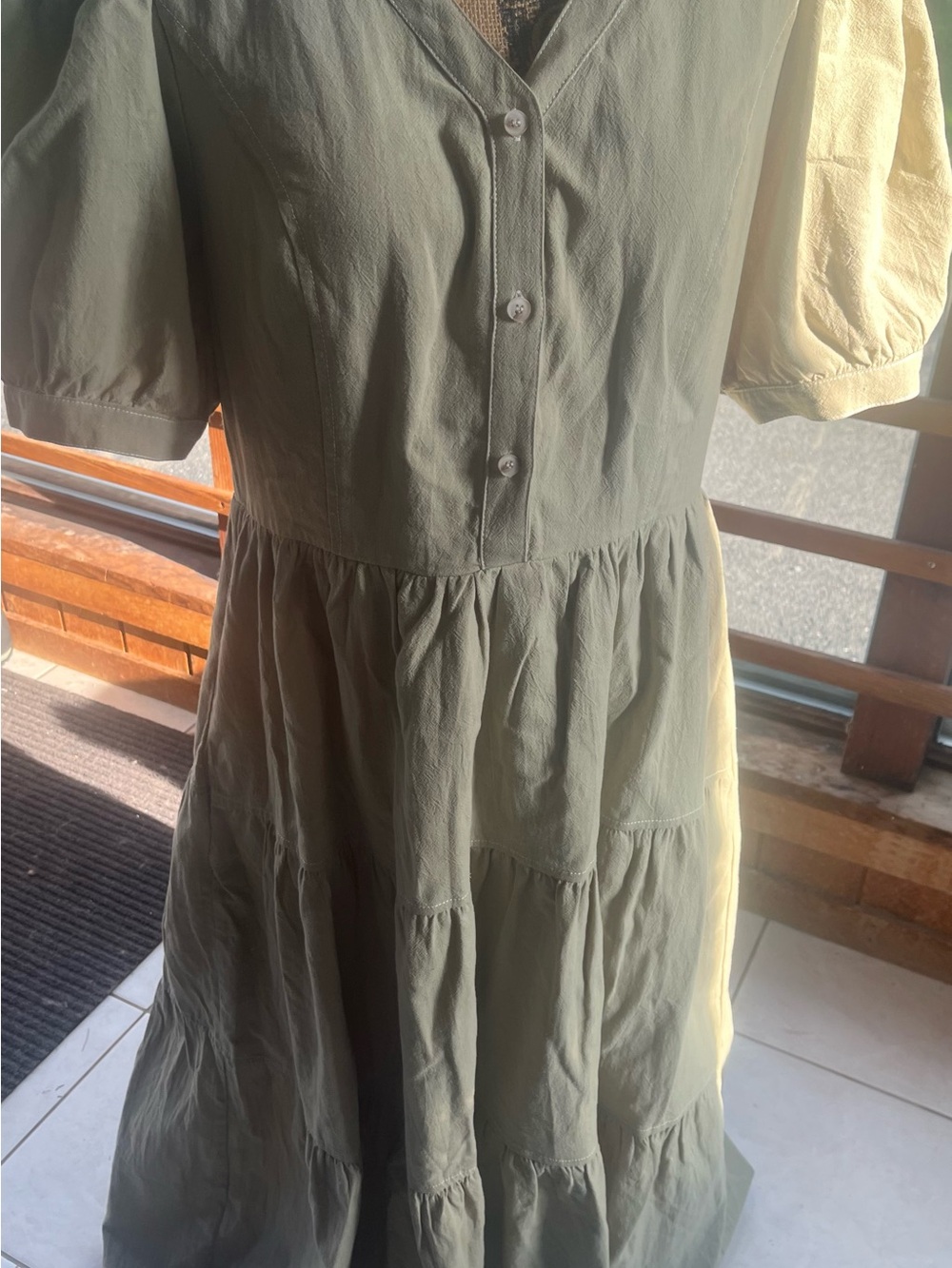 Baltic Born Olive Green Tiered Button-Front Midi Dress